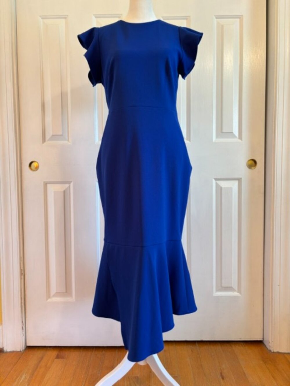 Vince Camuto Royal Blue Flutter Cap Sleeve Sheath Dress w/Flounce Hem Size 4